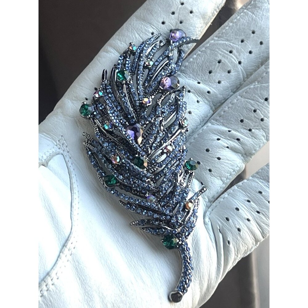 old money‎ glam large rhinestone shoulder pin brooch 4in - Picture 12 of 13